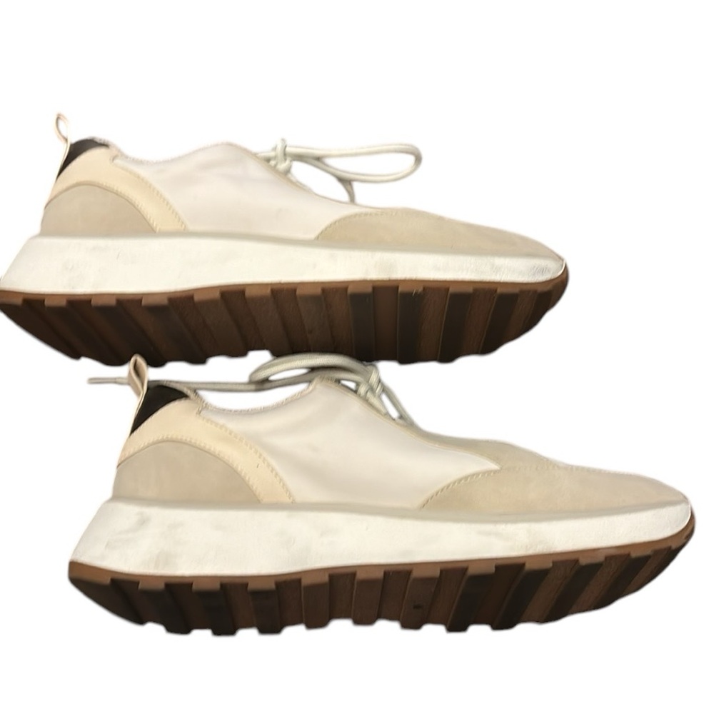 White/Cream Suede/Nylon Sneakers - Size 9 - Picture 3 of 6